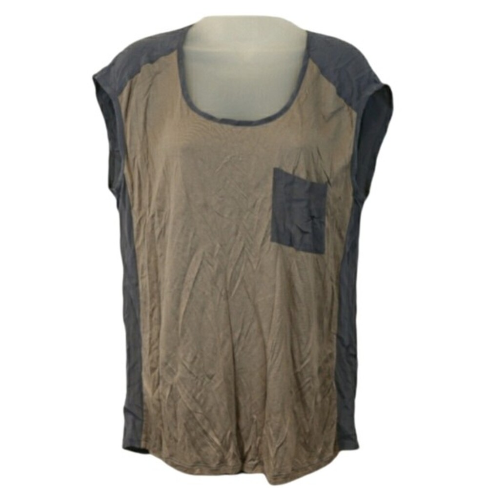 Caslon  Silk Color Block Gray & Blue Sleeveless Pocket Top LG